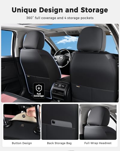 Huidasource Front Seat Covers, Universal Fit for Most Cars SUV Trucks, Full Coverage Nappa Leather Seat Cover, Airbag, Velcro Adjustable, Seat Function Retain, Black&Pink - color: FR: Black&Pink, size: Front