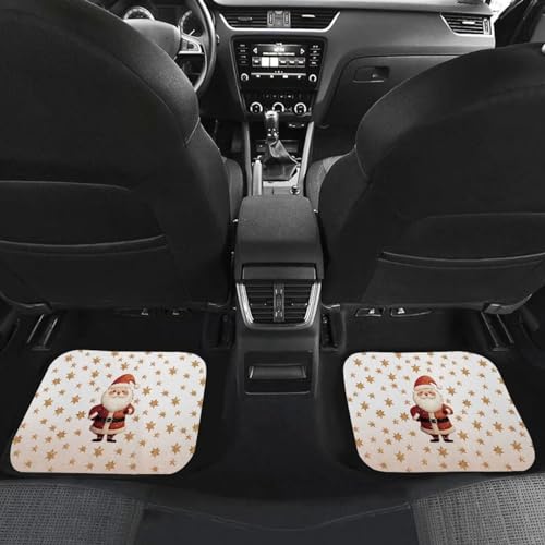 Father Christmas Print Car Vehicle Floor Mat Universal Fit All Weather Protection Rubber Carpets for Cars SUVs and Trucks,Set of 4 - color: Red Santa Christmas