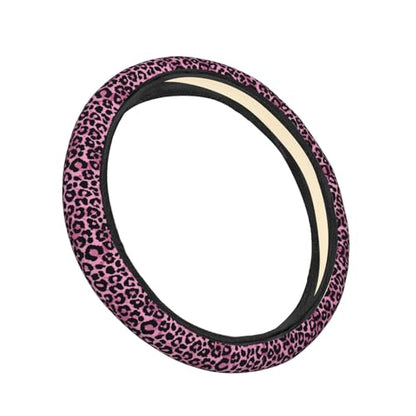 Retro Pink and Black Leopard Print Steering Wheel Cover for Women Men, Non-Slip Steering Wheel Protector Car Wheel Covers, Universal 15 Inch Fit for Auto, Suvs, Truck - color: Retro Pink And Black Leopard Print