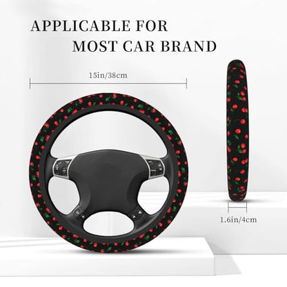 Delicious Cherry Elastic Steering Wheel Cover Non-Slip Breathable Steering Wheel Protector Fit Auto, Suvs, Truck - color: Delicious Cherry