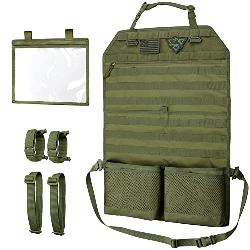 WYNEX Car Seat Organizer, Molle Backseat Cover Organizer Protector with Sling Rack, Visual Pocket and Patch, Universal Vehicle Fits for F150, Jeeps, Pickups & Trucks for Road Trips - color: Army Green