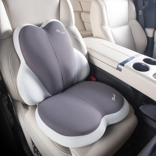 FLORICH Car Seat Cushion and Back Support for Car Ultrathick Memory Foam Office Chair Cushions with Lumbar Support Pillow for Sciatica & Back & Tailbone Pain Relief-Dark Beige Grey - color: Dark Beige Grey, size: Cushion+lumbar