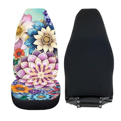 Bohemian Flower Car Seat Cover Front Bottom Seat Cushion Cover, Front Seat Covers Universal Fits Most Cars, SUVs, and Trucks, Washable and Easy to Install - color: Bohemian Flower