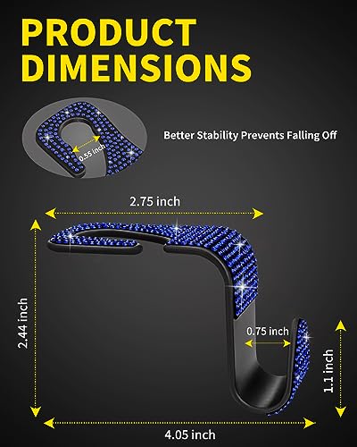 4 Pack Blink Diamond Car Seat Headrest Hooks Crystal Rhinestone Car Purse Holder Universal Car Interior Accessories for Handbags Water Bottles Purse Coats Umbrellas, Blue - color: Blue
