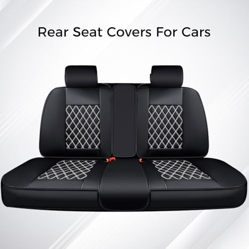 Huidasource Rear Bench Car Seat Covers, Waterproof Leather Back Seat Cushion Cover, Back Seat Cover Compatible Universal Fit for Most Cars Sedan SUV Pickup Truck (Back Row/Black&White) - color: 01R# Black&White, size: Back Seat Cover