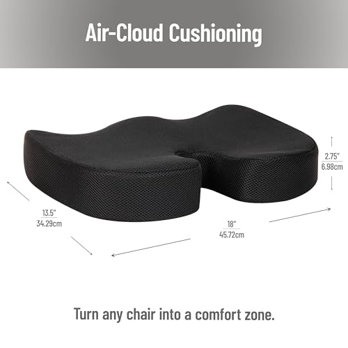 Mind Reader Memory Foam Seat Cushion with Air-Cloud Technology, Sciatica, Coccyx & Hip Pain Relief, Office, Memory Foam, Black - color: Black