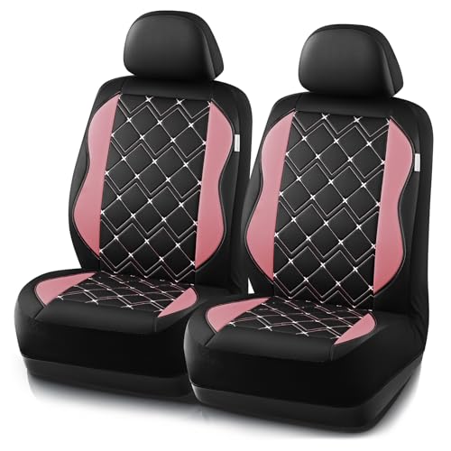 Road Comforts Seat Covers, Premium Leather Car Seat Covers Front Seat for Women Girls,Airbag Compatible, Automotive Seat Covers Universal Fit Most Cars,Vans,Truck,SUV - color: Pink Front