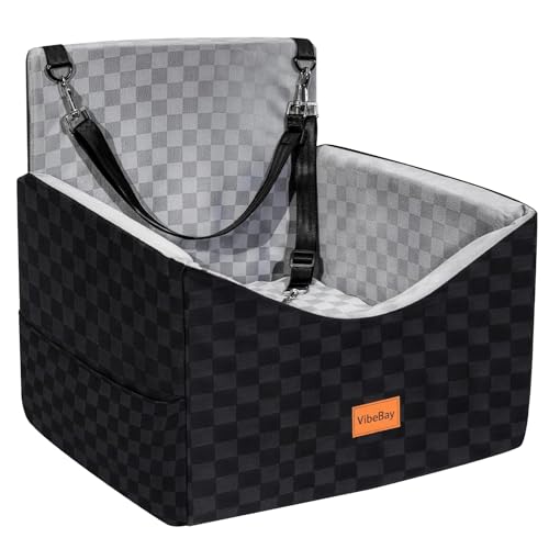 Dog Car Seats for Small Medium Dogs Up to 35lbs | Elevated Dog Booster Seat with Detachable Washable Cover & Cushion | Memory Foam Pet Car Travel Seat with Safety Belt and Storage Pockets (Black Grey)