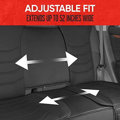 Motor Trend LuxeFit Black Faux Leather Rear Bench – Premium Automotive Back Seat Cover for Cars, Padded Cushion with Pockets, Adjustable Interior Car Seat Protector