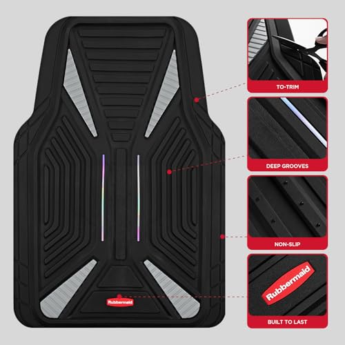 Rubbermaid Car Mat Full Set, Universal Trim-to-Fit Heavy-Duty Car Floor Mats – 4-Piece Set for All Weather Protection – Durable Rubber Mat for Cars, Trucks, SUVs & Vans-Gray - color: Gray