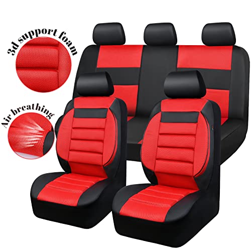 CAR PASS Leather 3D Foam Back Support Car Seat Covers Full Set Air Mesh Automotive Seat Covers, All Season Car Seat Cover Fit Automotive,SUV,Sedan,Van, Airbag Compatible Elegance (Black and Red) - color: Black and Red