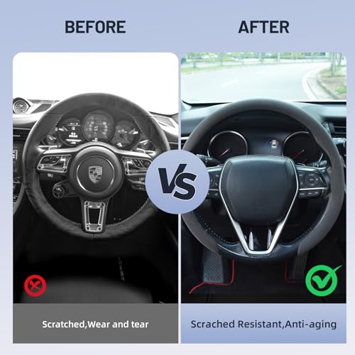 Suede Steering Wheel Cover,Universal Fit 15 Inch-Premium Non-Slip Breathable Comfort Grip for Cars Trucks SUVs,Anti-Slip Durable Interior Upgrade - color: Suede