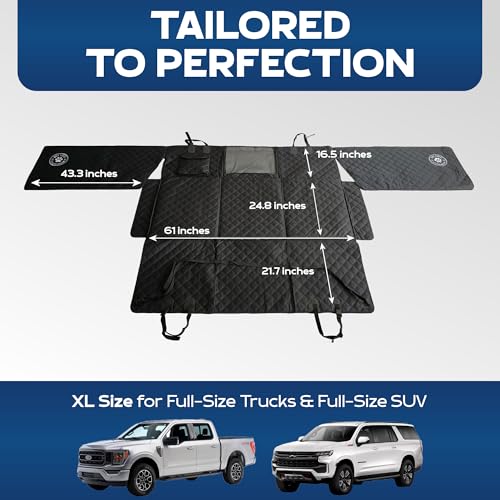 XL Back Seat Extender for Dogs, Black – As Seen on Shark Tank – Flat Bridge Platform for Full-Size Trucks, Stable Base, 400lb Support, Waterproof – Rigid Back Seat Cover for Dogs