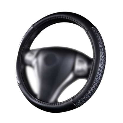 Flying Banner car Steering Wheel Cover Faux Leather Massage Universal fit 3D Honeycomb Hole Anti-Slip Sporty 15 Inches (Sliod Black Woven) - color: Sliod Black Woven