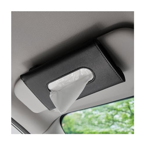 Car Tissue Holder, Leather Sun Visor Napkin Holder, Auto Backseat Tissue Mask Case Dispenser for Most Vehicles, Universal Interior Car Accessories Hanging Tissues (Black) - color: Black