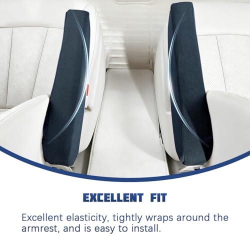 2PCS Car Front Seat Armrest Covers, Soft & Comfortable Elastic Fabric Vehicle Arm Rest Cushion, Stretch Automotive Center Console Skin Protector, Universal for Truck SUV Sedan (Blue) - color: Blue