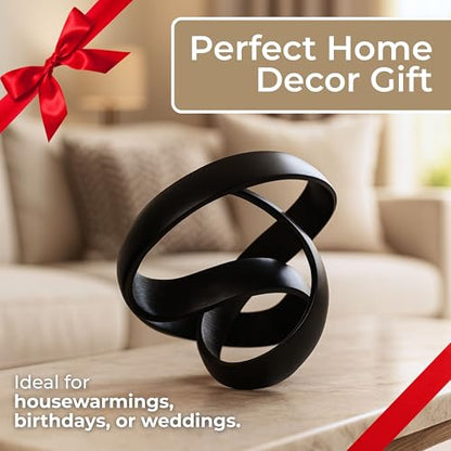 Metal Decorative Object – Minimalist Shelves & Coffee Table Decor – Aluminum Knot Sculpture Modern Home Decor for Office, Bedroom & Living Room – 8" x 7", Black