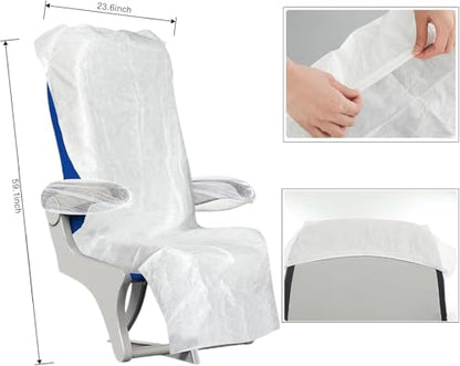 4 Pack Disposable Airplane Seat Covers, 60 x 24 Inches Non-Woven Fabric Seat Protector with Armrest Cover for Travel, Train, Bus, Rental Car, Office & Movie Theatre