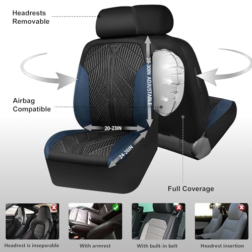 CAR PASS Waterproof Black Blue Car Seat Covers Front Seat Covers Neoprene Wetsuit,All-Weather Non-Slip Durable,Universal Fit for SUV Trucks Automotive,Armrest Airbag Compatible,Emboss Black Blue - color: Black and Blue, size: Two Front