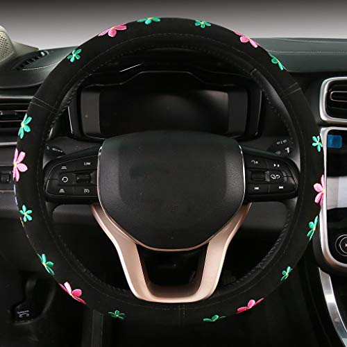 Embroidery Cute Steering Wheel Covers,DeepFloral Stitched,Hand-Grip,Universal Fit Most Cars SUV,Colorful (FXP-HUA02)