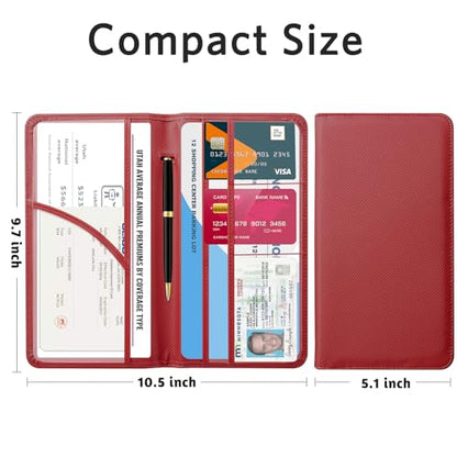 CoBak Car Registration and Insurance Holder - Vehicle Glove Box Car Organizer,Auto Truck Comparment Accessories Case with Magnetic Closure for Driver License,Cards, Carbon Red - color: L-Carbon Red
