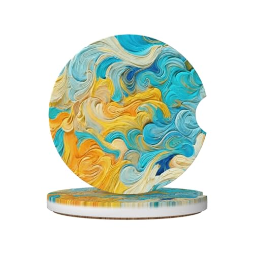 Abstract Fluid Art,Relief 2 Pack Car Cup Holder Coasters Absorbent Ceramic Drink Coasters 2.56" Universal Anti Slip Cup Mat with Cork Base Finger Notch Auto Accessories Interior for Women Men - color: Gray
