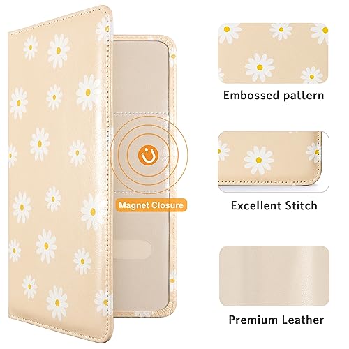 CoBak Car Registration and Insurance Holder - Vehicle Glove Box Car Organizer,Auto Truck Comparment Accessories Case with Magnetic Closure for Essential Document,Driver License,Cards - color: L-White Chrysanthemum