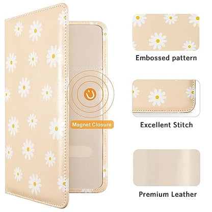 CoBak Car Registration and Insurance Holder - Vehicle Glove Box Car Organizer,Auto Truck Comparment Accessories Case with Magnetic Closure for Essential Document,Driver License,Cards - color: L-White Chrysanthemum