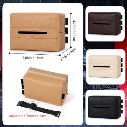 Car Tissue Holder, Standard Tissue Holder for Pu Leather Car Napkin Holder, Backseat Extra Large Tissue Organization Fit for 120-230 Tissues per Box 7.08'' x 4.72'' x 3.15'' (Beige) - color: Beige