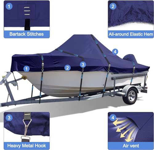 900D Center Console Boat Cover, Windproof Full Metal Buckle Straps Boat Cover for Center Console Boat Heavy Duty fits 22-24" Length, Beam Width up to 116" W, Navy - color: Navy, size: 22'-24' Length , Beam Width up to 116" W