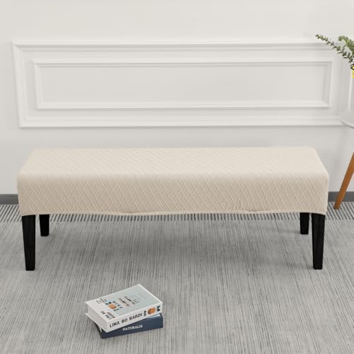 SPRINGRICO Stretch Dining Bench Cover, Removable Bench Slipcover Washable Bench Seat Protector Rectangle Bench Cover for Dining Room, Living Room, Bedroom, Kitchen (S2-Beige) - color: S2-beige