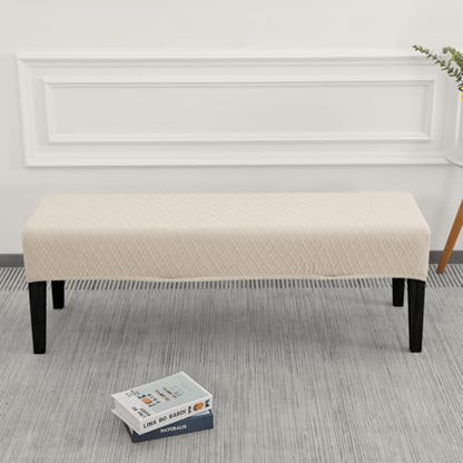 SPRINGRICO Stretch Dining Bench Cover, Removable Bench Slipcover Washable Bench Seat Protector Rectangle Bench Cover for Dining Room, Living Room, Bedroom, Kitchen (S2-Beige) - color: S2-beige