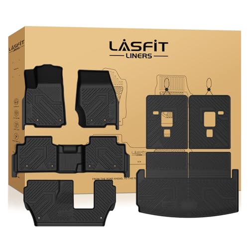 LASFIT Floor Mats for Jeep Grand Cherokee L 2021-2025 2026 7-Passenger (NOT Fit for 6-Passenger) All Weather Custom Fit Car Floor Liners Seatback Cargo Trunk Mat Black - style: Grand Cherokee L 7Seats 2021-2026 Floor Mats