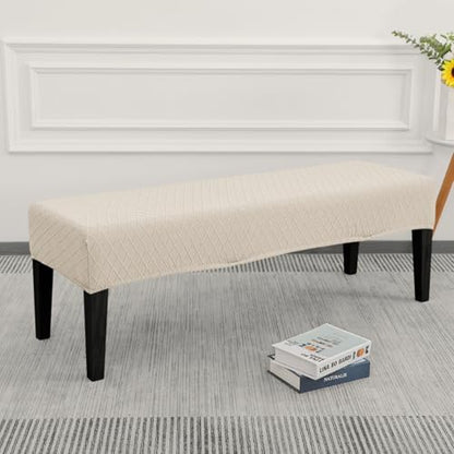 SPRINGRICO Stretch Dining Bench Cover, Removable Bench Slipcover Washable Bench Seat Protector Rectangle Bench Cover for Dining Room, Living Room, Bedroom, Kitchen (S2-Beige) - color: S2-beige