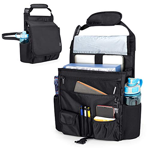 LUXJA Car Front Seat Organizer with Cover and Laptop Sleeve, Car Seat Organizer with Back Adjustable Straps, Black - color: Black