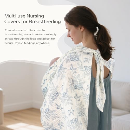 SERAPHY 2-in-1 Muslin Baby Car Seat Cover & Nursing Cover, Soft Lightweight Breastfeeding Cover for Boys and Girls,Breathable Canopy for Infant Carseat & Stroller for Summer—Blueberrie - color: blueberries