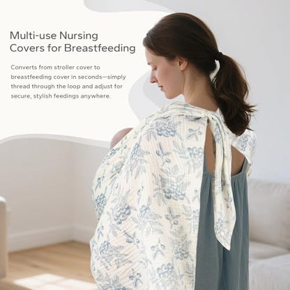 SERAPHY 2-in-1 Muslin Baby Car Seat Cover & Nursing Cover, Soft Lightweight Breastfeeding Cover for Boys and Girls,Breathable Canopy for Infant Carseat & Stroller for Summer—Blueberrie - color: blueberries