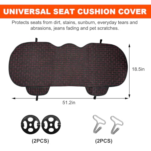KVAEY Linen Back Car Seat Cover, Anti-Slip Long Bottom Rear Seat Cover Protector with Storage Pockets, Breathable Linen Rear Bench Seat Protector Cushion Pad for Most Vehicles (Black & Red, Back)