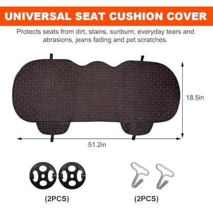 KVAEY Linen Back Car Seat Cover, Anti-Slip Long Bottom Rear Seat Cover Protector with Storage Pockets, Breathable Linen Rear Bench Seat Protector Cushion Pad for Most Vehicles (Black & Red, Back)