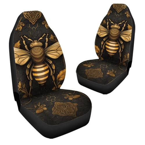 Bee Car Seat Cover for Women Universal Bucket Cushion Cover 2-Piece Washable Protective Cover Fits Most Cars - color: Bee-Black