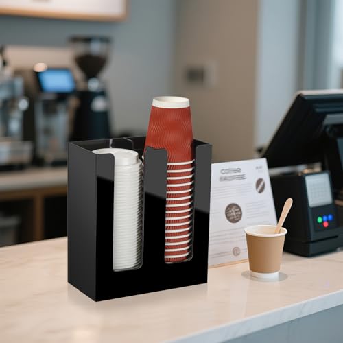 MYITYARD Coffee Cup Holder, Cup and Lid Organizer fits 5 to 16 oz Disposable Paper & Plastic Cups, Cup Dispenser Countertop, Acrylic Cup Storage for Home, Kitchen, Office (2 Compartment) - size: 2 Compartment
