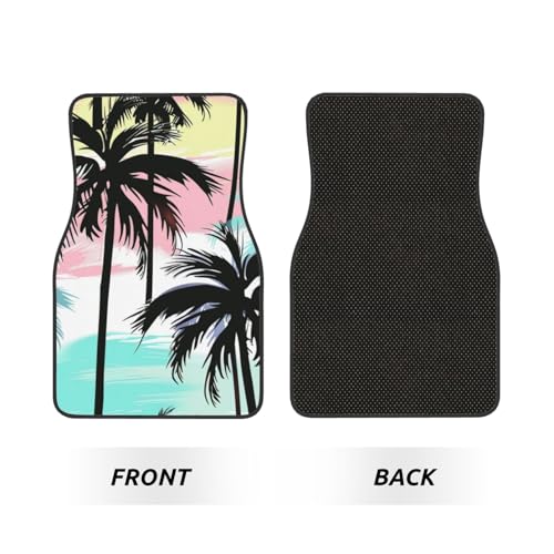 Universal Fit Car Floor Mats, Watercolor Tropical Hawaii Coconut Palm Trees Set of 4pcs Car Carpet Fit for SUV, Vans, Sedans, Trucks - color: Hawaii Coconut Palm Trees