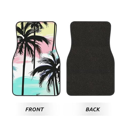 Universal Fit Car Floor Mats, Watercolor Tropical Hawaii Coconut Palm Trees Set of 4pcs Car Carpet Fit for SUV, Vans, Sedans, Trucks - color: Hawaii Coconut Palm Trees