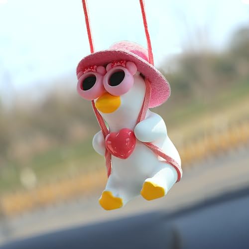 Rear View Mirror Hanging Accessories of Swinging Duck Cool Swinging Duck Car Hanging Ornament Pendant Interior Rearview Mirror Decoration (Loving Heart) - color: Car Hanging Duck Loving Heart