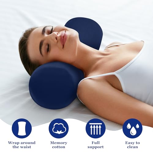 2 Pcs Lumbar Roll Support Pillow Low Back Lumbar Support Office Seat Cushion with Adjustable Strap and Washable Cover for Travel Gaming Chair Car Seat Pain Relief(Blue) - color: Blue
