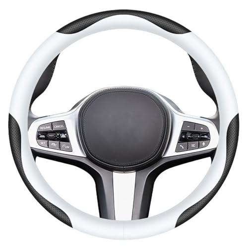 Leather Car Steering Wheel Cover, Elegant, Fashionable, Comfortable, Non-Slip, Breathable, Universal 15 inch, Black and White - color: black and white