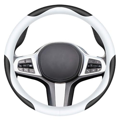 Leather Car Steering Wheel Cover, Elegant, Fashionable, Comfortable, Non-Slip, Breathable, Universal 15 inch, Black and White - color: black and white