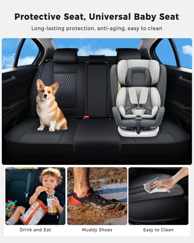 Huidasource Back Seat Covers, Luxury Nappa Leather Rear Seat Cover with Velcro Adjustable, Child Seats, Ventilation Holes, Seat Belts, Car Back Seat Cover Universal Fit for Most Cars SUV Trucks, Black - color: R# Black, size: Rear