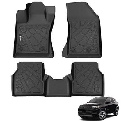 KARPAL Floor Mats & Cargo Liner for 2017-2026 Jeep Compass, All Weather TPE Custom Fit Floor Liners Car Mats Accessories, Front & 2nd Row - style: 2017-2026 | For Jeep Compass | 1st & 2nd Row