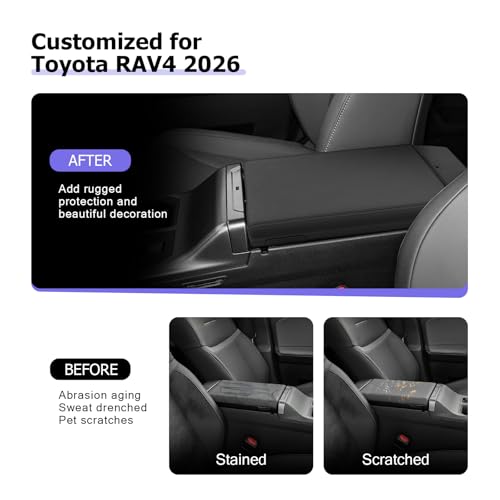LUWU 2026 RAV 4 Center Console Cover Compatible with 2026 RAV 4 LE/XLE/Limited/Adventure/TRD Off-Road Accessories 2026 RAV 4 Armrest Cover Armrest Console Cover Silicone Material(Black) - color: RAV 4 2026 Armrest Cover Silicone Material